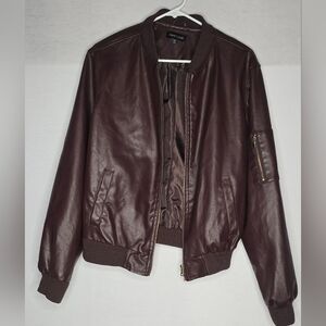 New Look Faux Leather Moto Style Jacket Burgundy Quilted XL